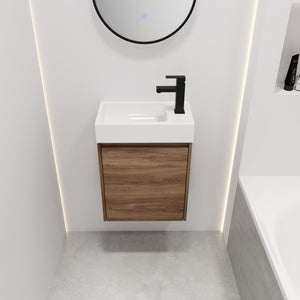 English Elm 18 Inch Floating Small Bathroom Vanity with Ceramic Basin, Eco-Friendly Plywood, Water-Resistant Storage W99966398