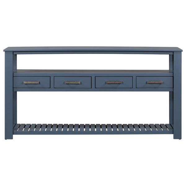 English Elm U_style Slim Wood Console Table with 4 Drawers Open Shelves for Entryway or Living Room WF298909AAV