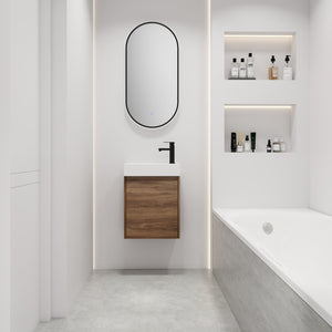 English Elm 18 Inch Floating Small Bathroom Vanity with Ceramic Basin, Eco-Friendly Plywood, Water-Resistant Storage W99966398
