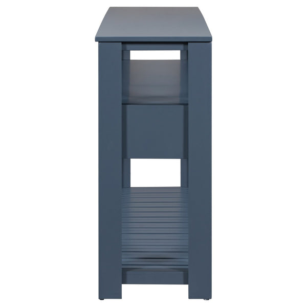 English Elm U_style Slim Wood Console Table with 4 Drawers Open Shelves for Entryway or Living Room WF298909AAV