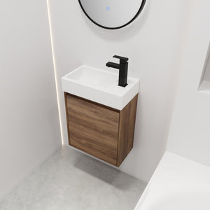 English Elm 18 Inch Floating Small Bathroom Vanity with Ceramic Basin, Eco-Friendly Plywood, Water-Resistant Storage W99966398