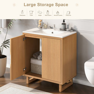 English Elm 30" Bathroom Vanity with Sink, Solid Wood Frame, Large Undersink Storage, Minimalist Elegant Design Burly Wood WF319594AAA