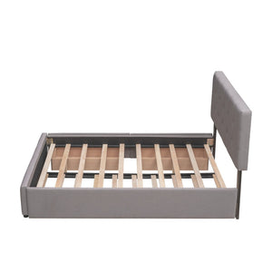 English Elm Upholstered Queen Platform Bed with Tufted Linen Headboard Storage Drawers and Trundle Light Gray LP100314AAN-1