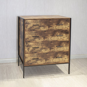 English Elm Industrial 4 Drawer Dresser - Rustic Brown Wood Storage Chest With Sturdy Steel Frame For Any Room W141260282