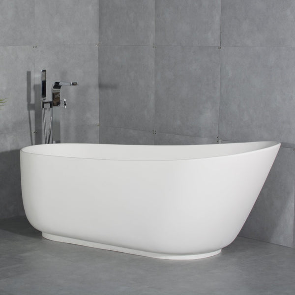 English Elm 67-inch Stone Resin Oval Freestanding Soaking Tub Seamless Matte Spa Bathroom W161370501