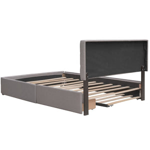 English Elm Upholstered Queen Platform Bed with Tufted Linen Headboard Storage Drawers and Trundle Light Gray LP100314AAN-1