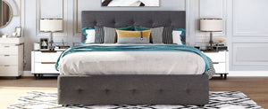 English Elm Upholstered Queen Platform Bed with Tufted Linen Headboard Storage Drawers and Trundle Dark Gray LP100314AAE-1