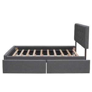 English Elm Upholstered Queen Platform Bed with Tufted Linen Headboard Storage Drawers and Trundle Dark Gray LP100314AAE-1