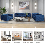 English Elm 63" Velvet Upholstered Loveseat Sofa,Modern Loveseat Sofa With Button Tufted Back,2-Person Loveseat Sofa Couch For Living Room,Bedroom,Or Small Space,Blue