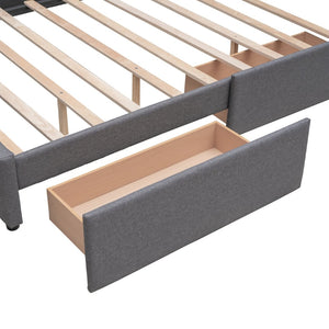 English Elm Upholstered Queen Platform Bed with Tufted Linen Headboard Storage Drawers and Trundle Dark Gray LP100314AAE-1