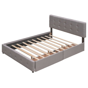 English Elm Upholstered Queen Platform Bed with Tufted Linen Headboard Storage Drawers and Trundle Light Gray LP100314AAN-1