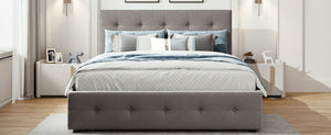 English Elm Upholstered Queen Platform Bed with Tufted Linen Headboard Storage Drawers and Trundle Light Gray LP100314AAN-1