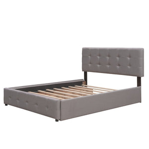 English Elm Upholstered Queen Platform Bed with Tufted Linen Headboard Storage Drawers and Trundle Light Gray LP100314AAN-1
