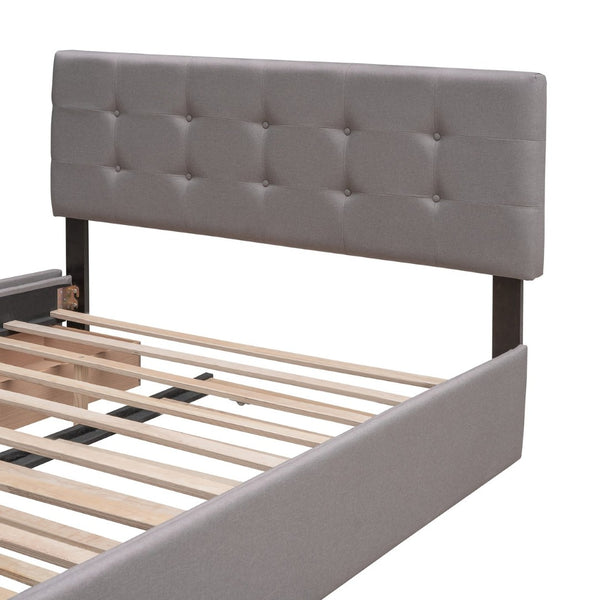 English Elm Upholstered Queen Platform Bed with Tufted Linen Headboard Storage Drawers and Trundle Light Gray LP100314AAN-1