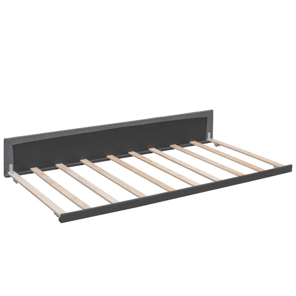 English Elm Upholstered Queen Platform Bed with Tufted Linen Headboard Storage Drawers and Trundle Dark Gray LP100314AAE-1