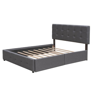 English Elm Upholstered Queen Platform Bed with Tufted Linen Headboard Storage Drawers and Trundle Dark Gray LP100314AAE-1
