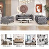 English Elm Modern 3-Piece Sofa Sets With Sturdy Metal Legs,Velvet Upholstered Couches Sets Including Three Seat Sofa, Loveseat and Single Chair For Living Room Furniture Set,Gray