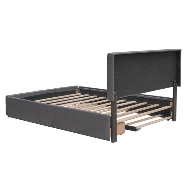 English Elm Upholstered Queen Platform Bed with Tufted Linen Headboard Storage Drawers and Trundle Dark Gray LP100314AAE-1