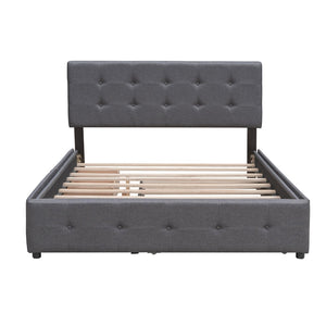 English Elm Upholstered Queen Platform Bed with Tufted Linen Headboard Storage Drawers and Trundle Dark Gray LP100314AAE-1