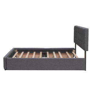 English Elm Upholstered Queen Platform Bed with Tufted Linen Headboard Storage Drawers and Trundle Dark Gray LP100314AAE-1