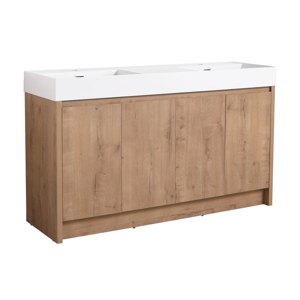 English Elm 60 Inch Bathroom Resin Sink Gloss White GRB60120DMO – Durable Modern Resin Top, Sleek Contemporary Design, Long-Lasting Finish W99970319