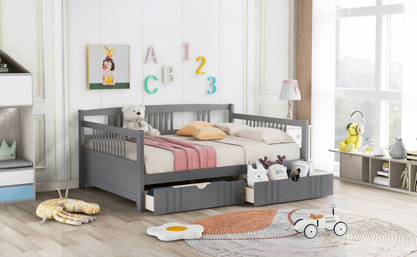 English Elm Full Size Pine Wood Daybed with Storage Drawers for Guest or Living Room WF295132AAE