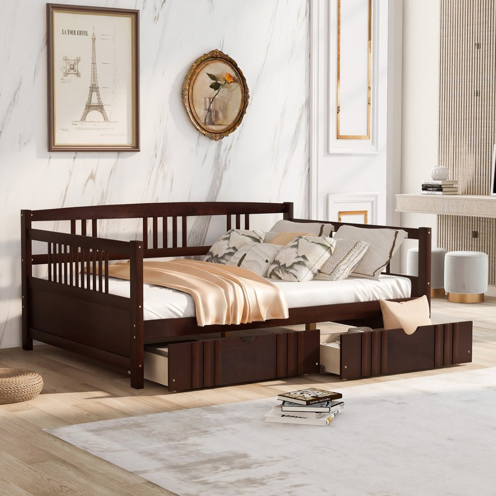 English Elm Full Size Pine Wood Daybed with Storage Drawers for Guest or Living Room WF295132AAP