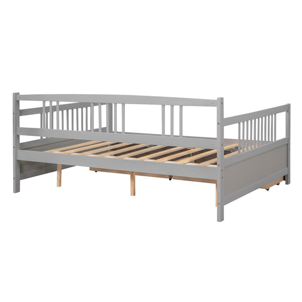 English Elm Full Size Pine Wood Daybed with Storage Drawers for Guest or Living Room WF295132AAE