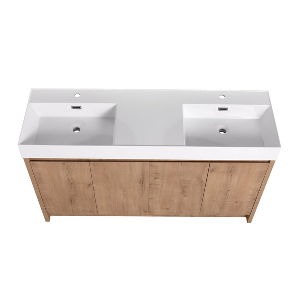 English Elm 60 Inch Bathroom Resin Sink Gloss White GRB60120DMO – Durable Modern Resin Top, Sleek Contemporary Design, Long-Lasting Finish W99970319