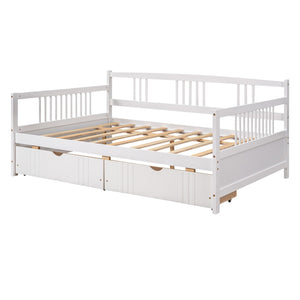 English Elm Full Size Pine Wood Daybed with Storage Drawers for Guest or Living Room WF295132AAK