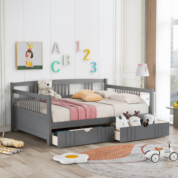 English Elm Full Size Pine Wood Daybed with Storage Drawers for Guest or Living Room WF295132AAE