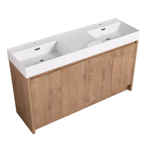 English Elm 60 Inch Bathroom Resin Sink Gloss White GRB60120DMO – Durable Modern Resin Top, Sleek Contemporary Design, Long-Lasting Finish W99970319