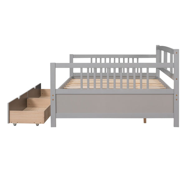 English Elm Full Size Pine Wood Daybed with Storage Drawers for Guest or Living Room WF295132AAE