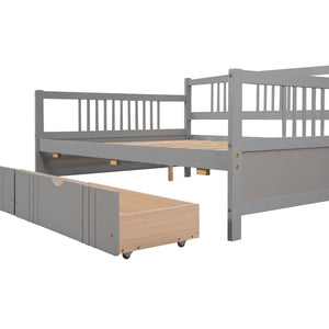 English Elm Full Size Pine Wood Daybed with Storage Drawers for Guest or Living Room WF295132AAE