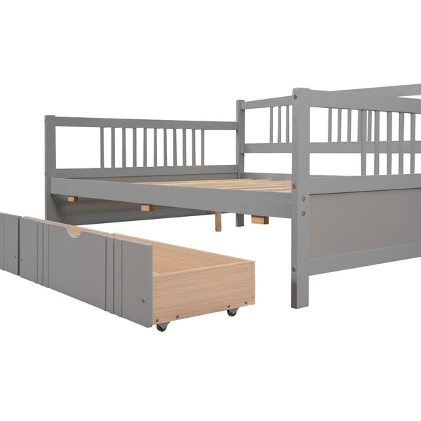 English Elm Full Size Pine Wood Daybed with Storage Drawers for Guest or Living Room WF295132AAE