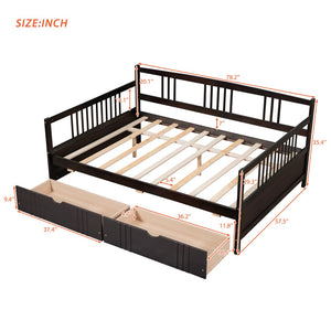 English Elm Full Size Pine Wood Daybed with Storage Drawers for Guest or Living Room WF295132AAP