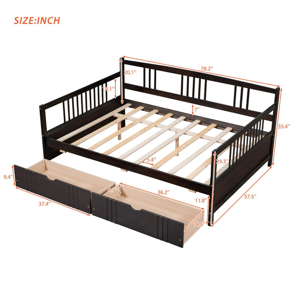English Elm Full Size Pine Wood Daybed with Storage Drawers for Guest or Living Room WF295132AAP