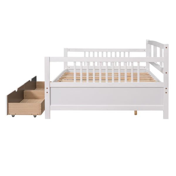English Elm Full Size Pine Wood Daybed with Storage Drawers for Guest or Living Room WF295132AAK