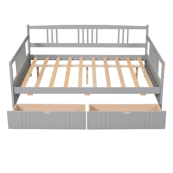 English Elm Full Size Pine Wood Daybed with Storage Drawers for Guest or Living Room WF295132AAE