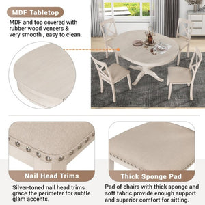 English Elm Modern Round Pedestal Dining Set Seats Four Rubberwood Farmhouse Style Antique White SG000640AAA