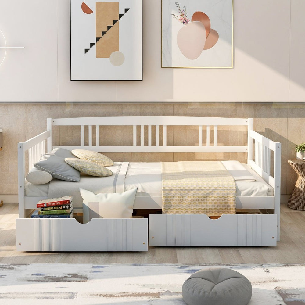 English Elm Full Size Pine Wood Daybed with Storage Drawers for Guest or Living Room WF295132AAK