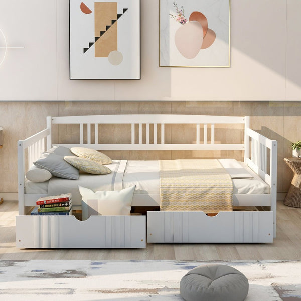 English Elm Full Size Pine Wood Daybed with Storage Drawers for Guest or Living Room WF295132AAK