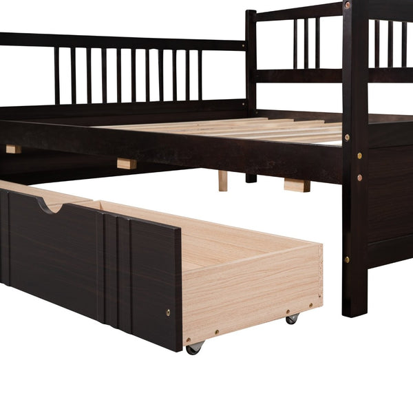 English Elm Full Size Pine Wood Daybed with Storage Drawers for Guest or Living Room WF295132AAP