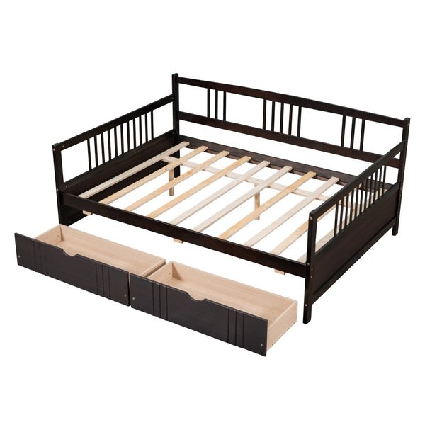 English Elm Full Size Pine Wood Daybed with Storage Drawers for Guest or Living Room WF295132AAP