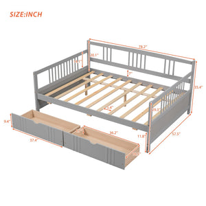 English Elm Full Size Pine Wood Daybed with Storage Drawers for Guest or Living Room WF295132AAE
