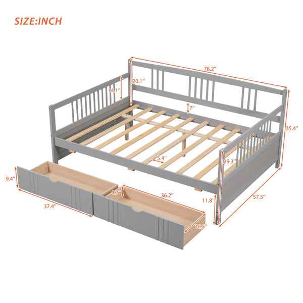English Elm Full Size Pine Wood Daybed with Storage Drawers for Guest or Living Room WF295132AAE