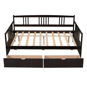 English Elm Full Size Pine Wood Daybed with Storage Drawers for Guest or Living Room WF295132AAP