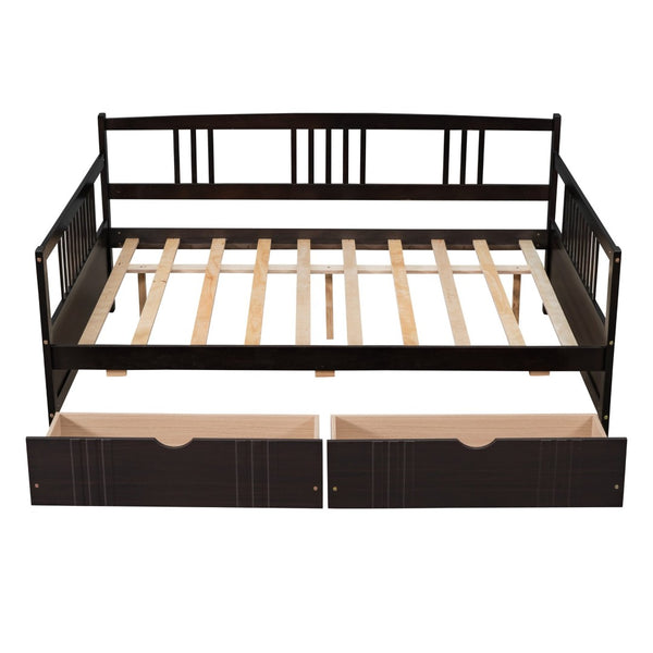 English Elm Full Size Pine Wood Daybed with Storage Drawers for Guest or Living Room WF295132AAP