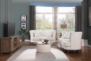 English Elm Round Ottoman Set with Storage - 2-in-1 Convertible Coffee Table & Footstool, Velvet Upholstery, Compact Accent Piece for Living Room, Bedroom, Office Beige W142065117