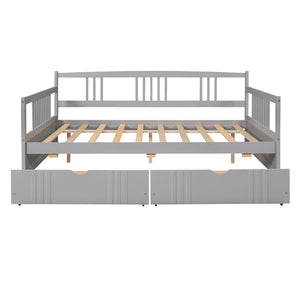 English Elm Full Size Pine Wood Daybed with Storage Drawers for Guest or Living Room WF295132AAE
